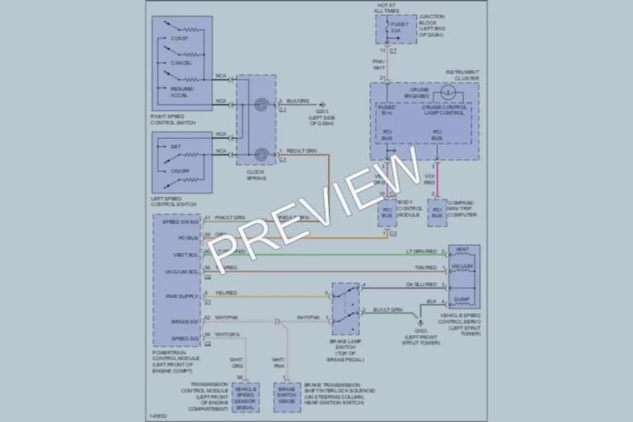 2002 Chrysler 2D Convertible Cruise Control wiring diagram preview with protected circuit layout