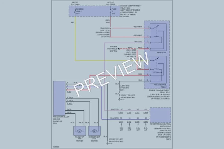 2002 Chrysler 2D Coupe Cooling Fan wiring diagram preview with protected circuit layout