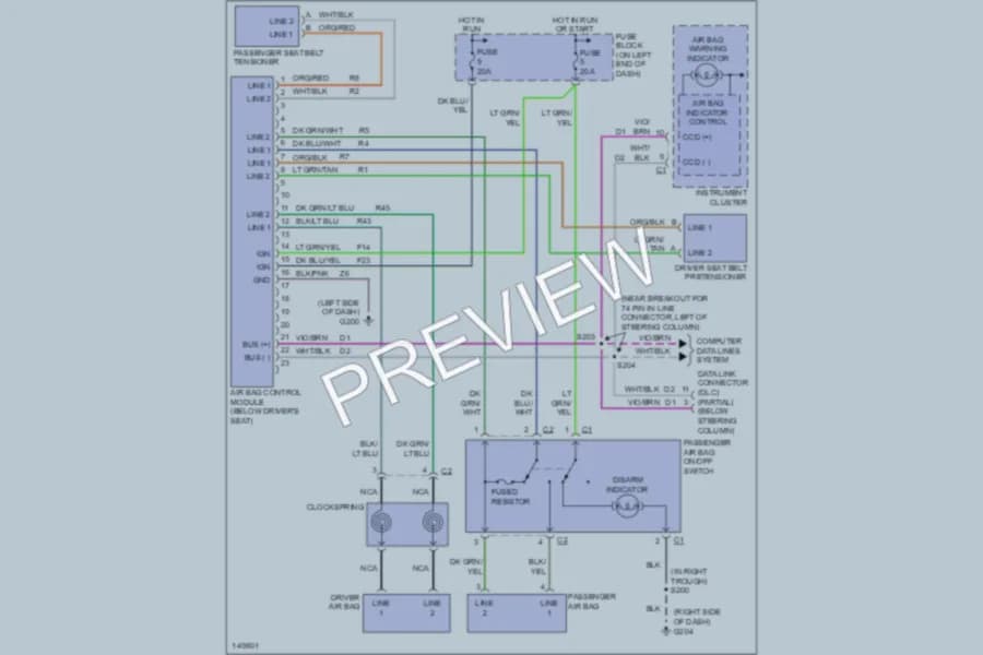 2002 Dodge B1500 Supplemental Restraints wiring diagram preview with protected circuit layout
