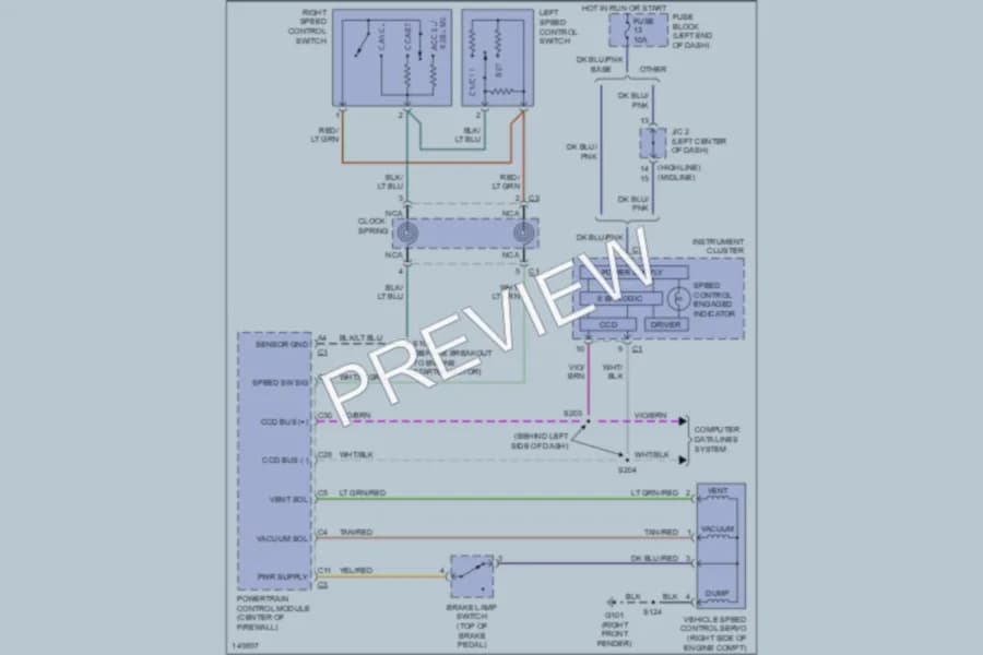 2002 Dodge B2500 Cruise Control wiring diagram preview with protected circuit layout