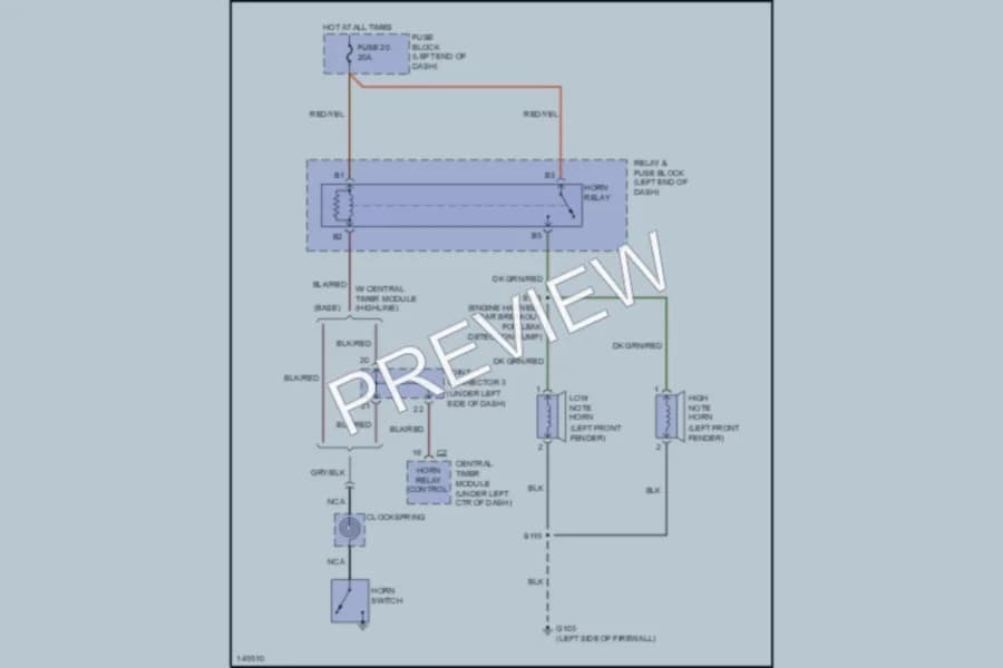 2002 Dodge B2500 Horn wiring diagram preview with protected circuit layout