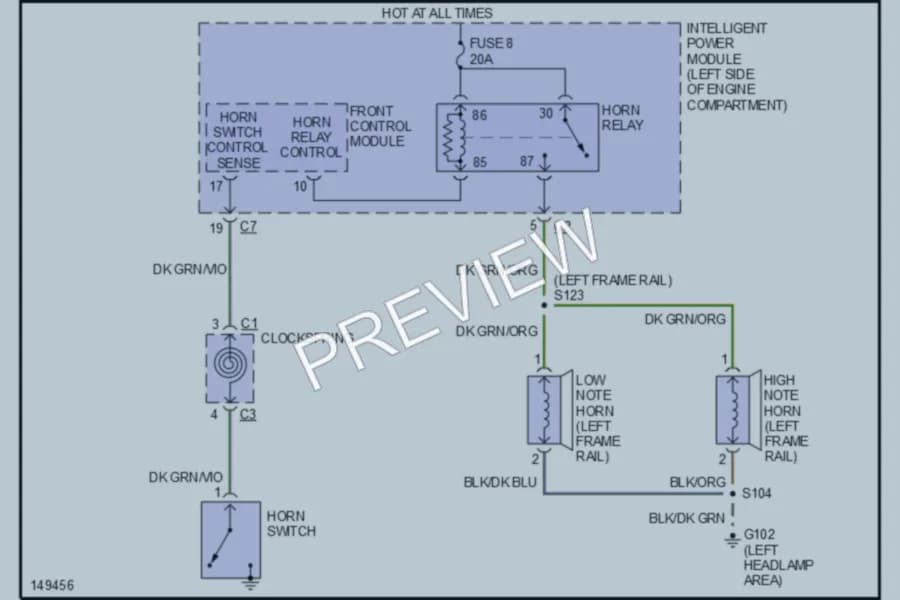 2002 Dodge GrandCaravan Horn wiring diagram preview