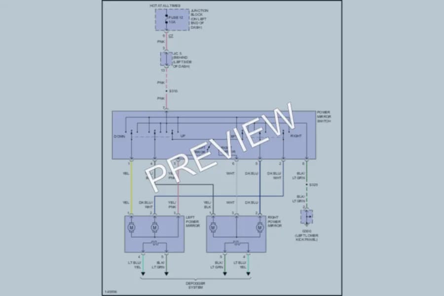 2002 Dodge R2500 Power Mirrors wiring diagram preview with protected circuit layout
