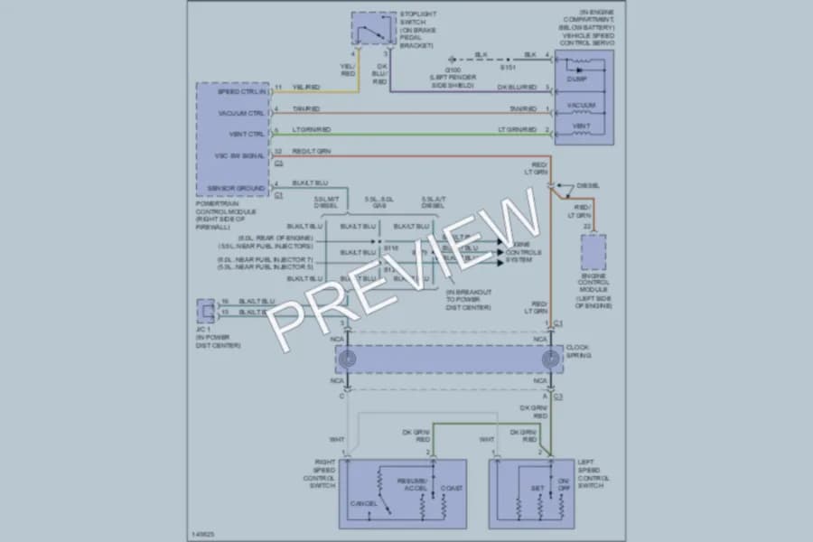 2002 Dodge R3500 Cruise Control wiring diagram preview with protected circuit layout