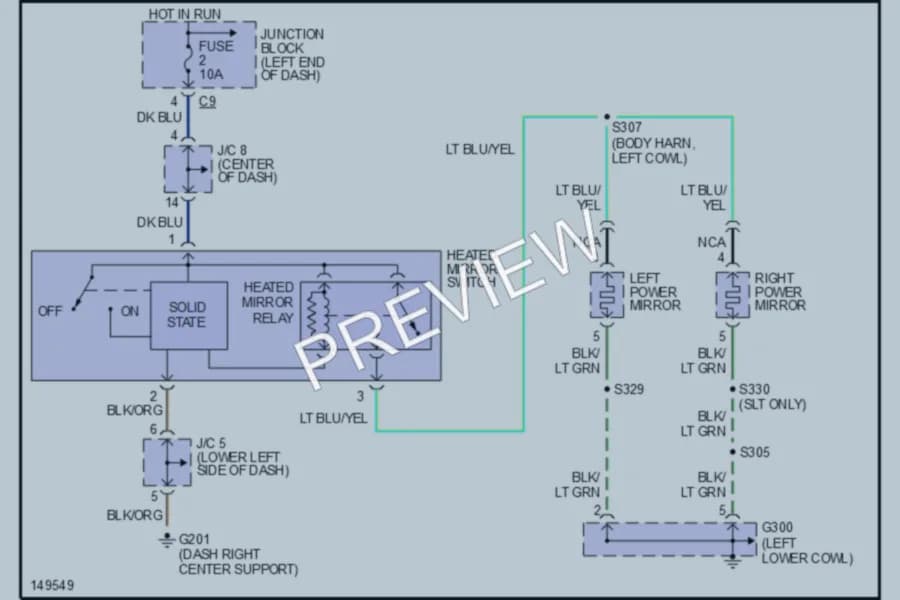 2002 Dodge R3500 Defoggers wiring diagram preview with protected circuit layout