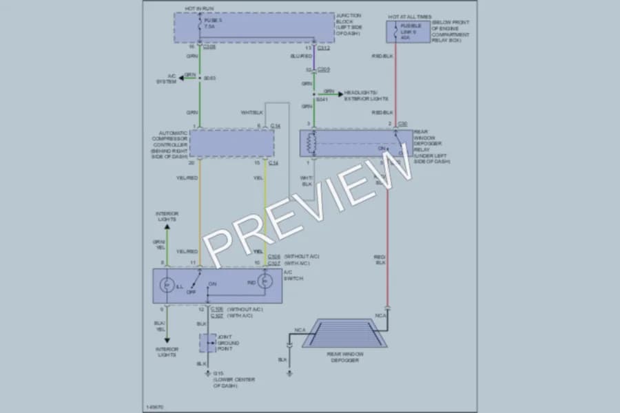 2002 Dodge 2D Coupe Defoggers wiring diagram preview with protected circuit layout