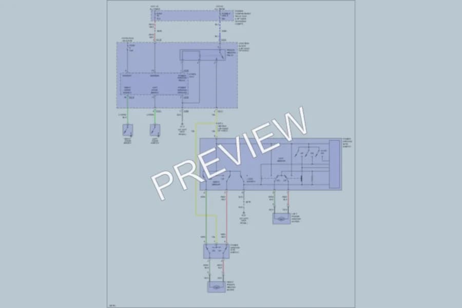 2002 Dodge 2D Coupe Power Windows wiring diagram preview with protected circuit layout