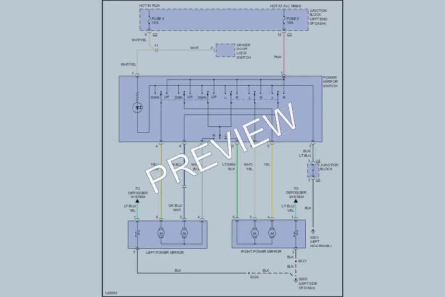 2002 Dodge 4D Sedan Power Mirrors wiring diagram preview with protected circuit layout