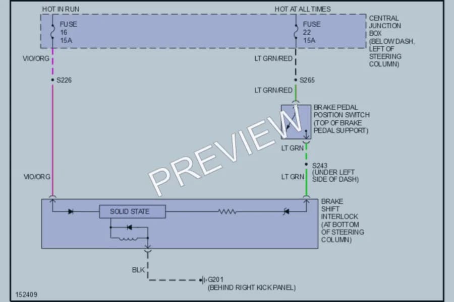 2002 Ford CrownVictoria Shift Interlock wiring diagram preview