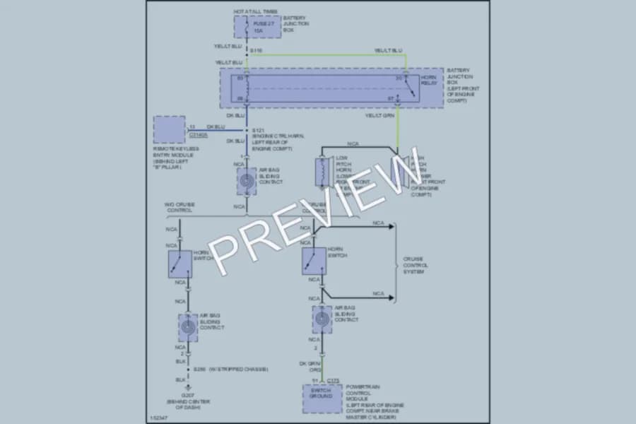 2002 Ford E350 Super Duty Horn wiring diagram preview with protected circuit layout