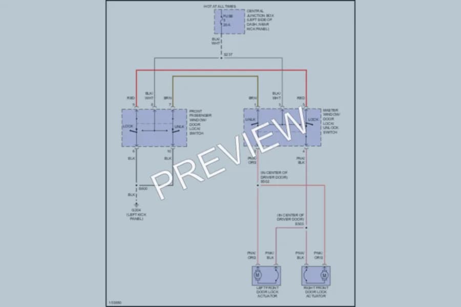 2002 Ford E350 Super Duty Power Door Locks wiring diagram preview with protected circuit layout