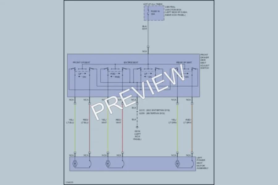 2002 Ford E350 Super Duty Power Seats wiring diagram preview with protected circuit layout
