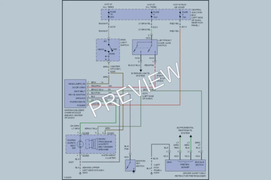 2002 Ford E350 Super Duty Warning Systems wiring diagram preview with protected circuit layout