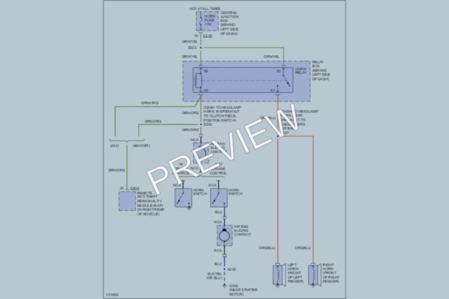 2002 Ford Escort Horn wiring diagram preview