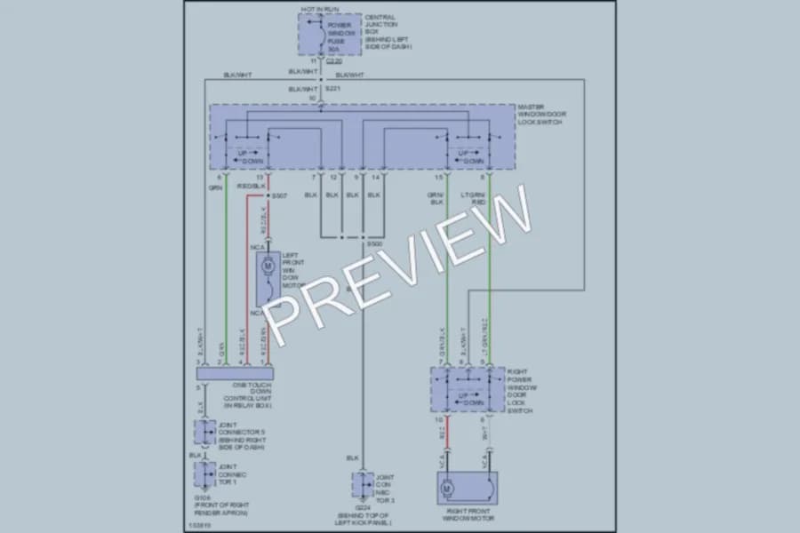 2002 Ford EscortZX2 Power Windows wiring diagram preview