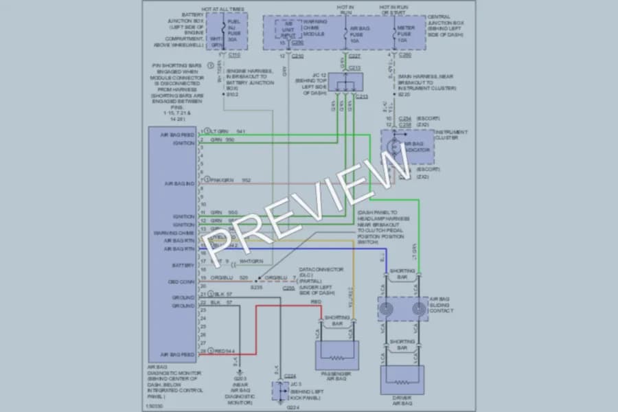 2002 Ford EscortZX2 Supplemental Restraints wiring diagram preview
