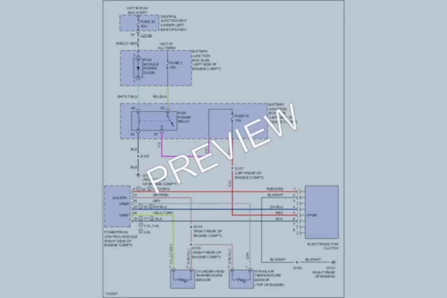2002 Ford F150 Cooling Fan wiring diagram preview with protected circuit layout