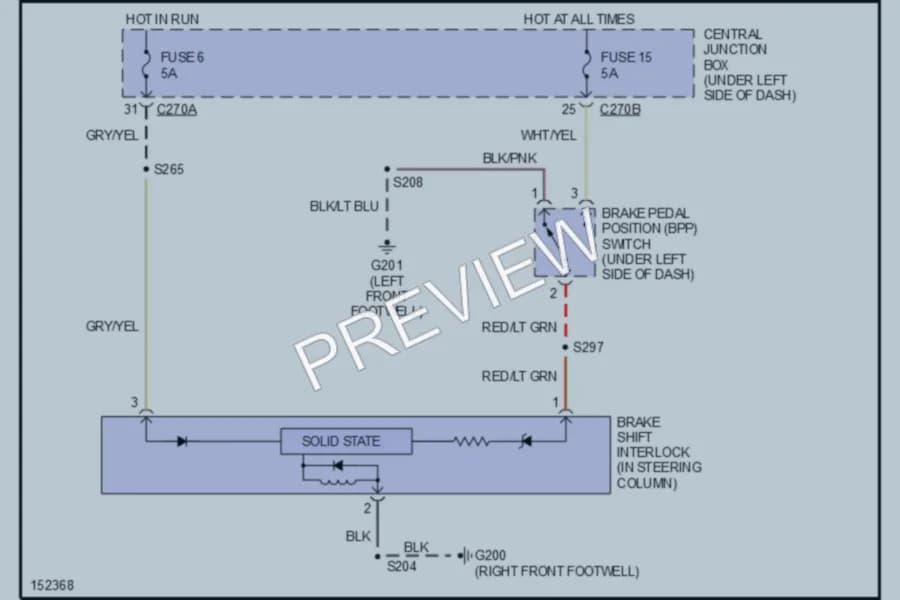 2002 Ford F150 Shift Interlock wiring diagram preview with protected circuit layout