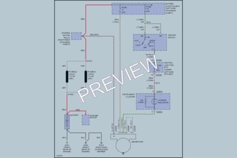 2002 Ford F150 Starting Charging wiring diagram preview with protected circuit layout