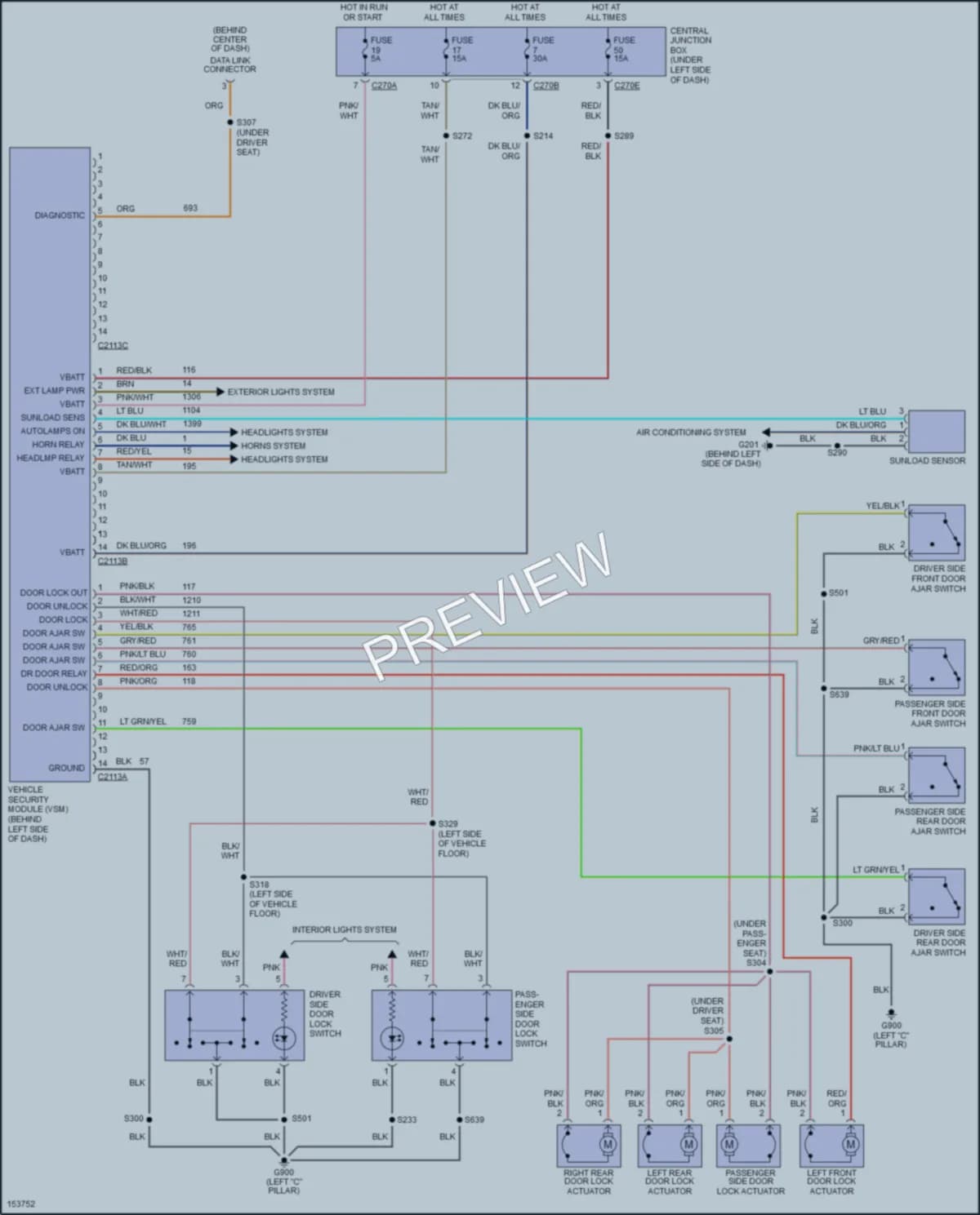 2002 Ford F350 Super Duty Anti Theft wiring diagram preview with protected circuit layout