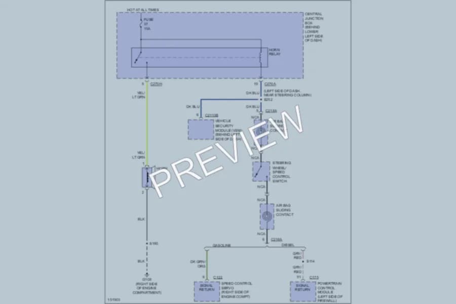2002 Ford F350 Super Duty Horn wiring diagram preview with protected circuit layout