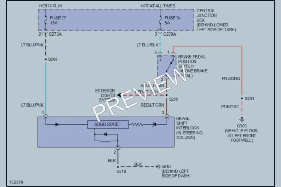 2002 Ford F450ChsCab Shift Interlock wiring diagram preview