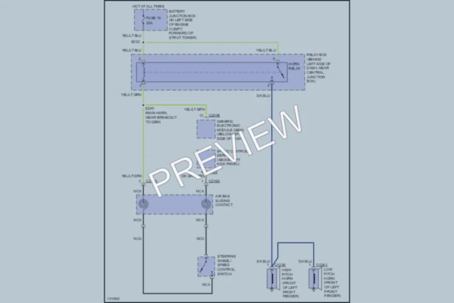 2002 Ford Mustang Horn wiring diagram preview