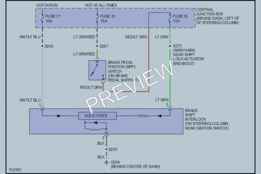 2002 Ford Mustang Shift Interlock wiring diagram preview