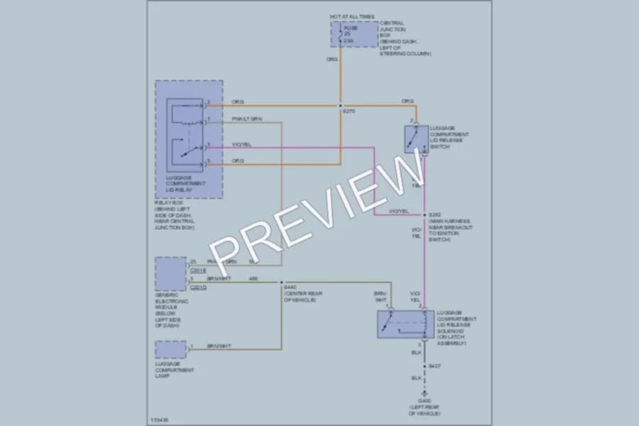 2002 Ford Mustang Trunk Tailgate Fuel Door wiring diagram preview