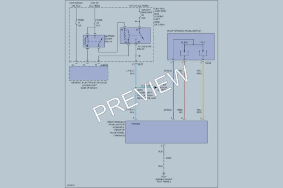 2002 Ford Taurus Power Top Sunroof wiring diagram preview