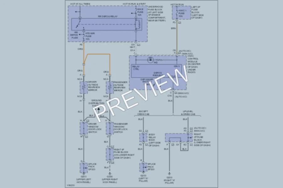 2002 GMC 1500 Defoggers wiring diagram preview with protected circuit layout