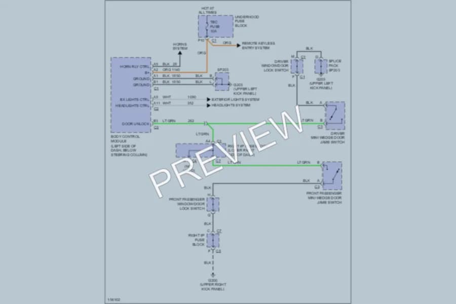 2002 GMC 2500 Anti Theft wiring diagram preview with protected circuit layout