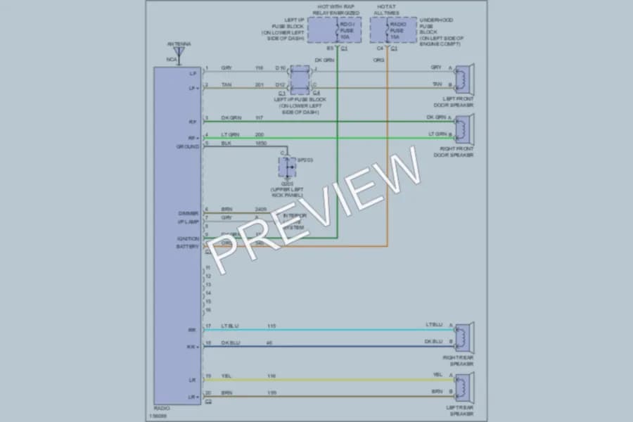 2002 GMC 2500 Radio wiring diagram preview with protected circuit layout