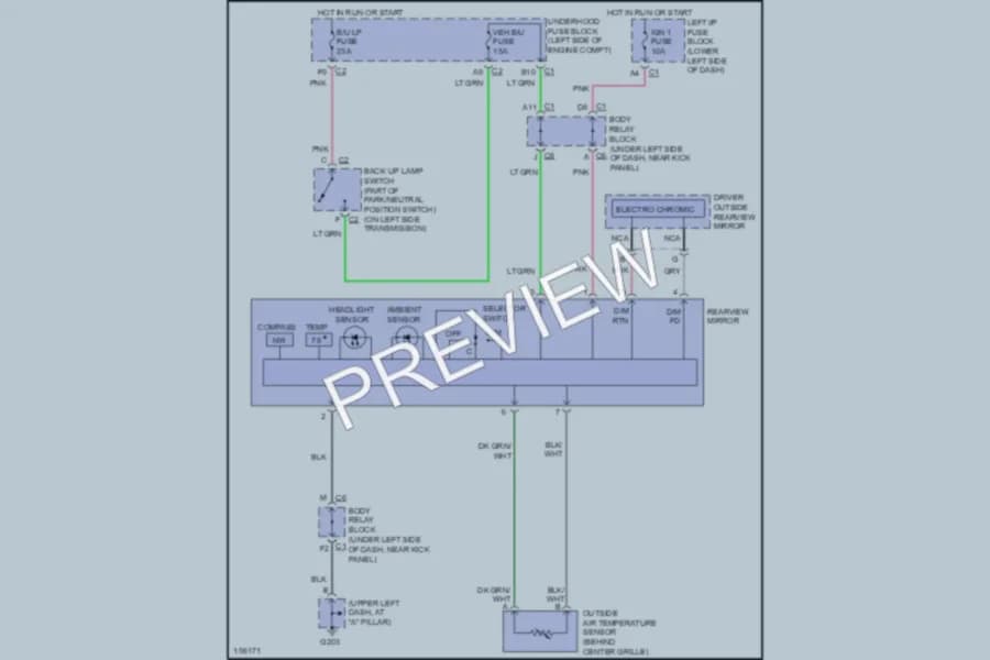2002 GMC C2500 Power Mirrors wiring diagram preview with protected circuit layout