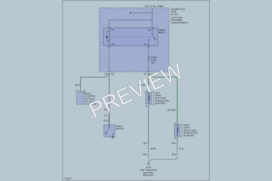 2002 GMC K2500 Horn wiring diagram preview with protected circuit layout