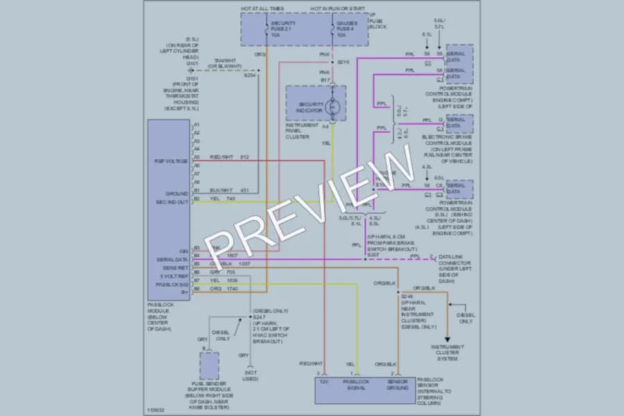 2002 GMC G1500 Anti Theft wiring diagram preview with protected circuit layout