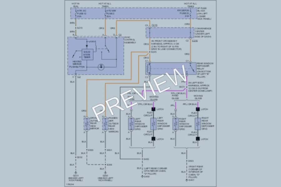 2002 GMC G1500 Defoggers wiring diagram preview with protected circuit layout