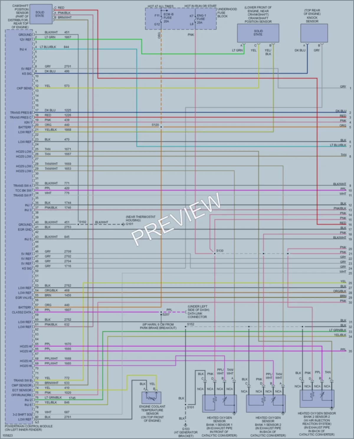 2002 GMC G1500 Engine Performance wiring diagram preview with protected circuit layout