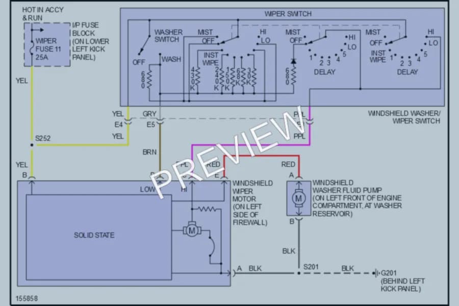 2002 GMC G2500 Wiper Washer wiring diagram preview with protected circuit layout