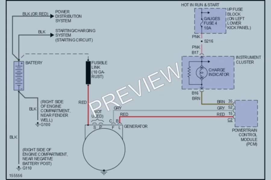 2002 GMC G3500 Starting Charging wiring diagram preview with protected circuit layout