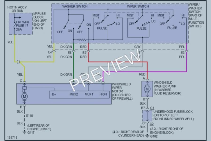 2002 GMC Sonoma Wiper Washer wiring diagram preview