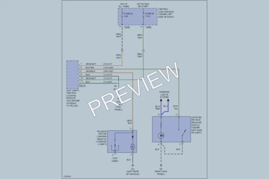 2002 Mercury Cougar Trunk Tailgate Fuel Door wiring diagram preview