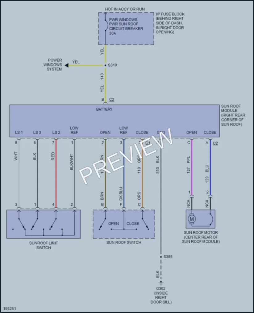 2002 Oldsmobile Intrigue Power Top Sunroof wiring diagram preview