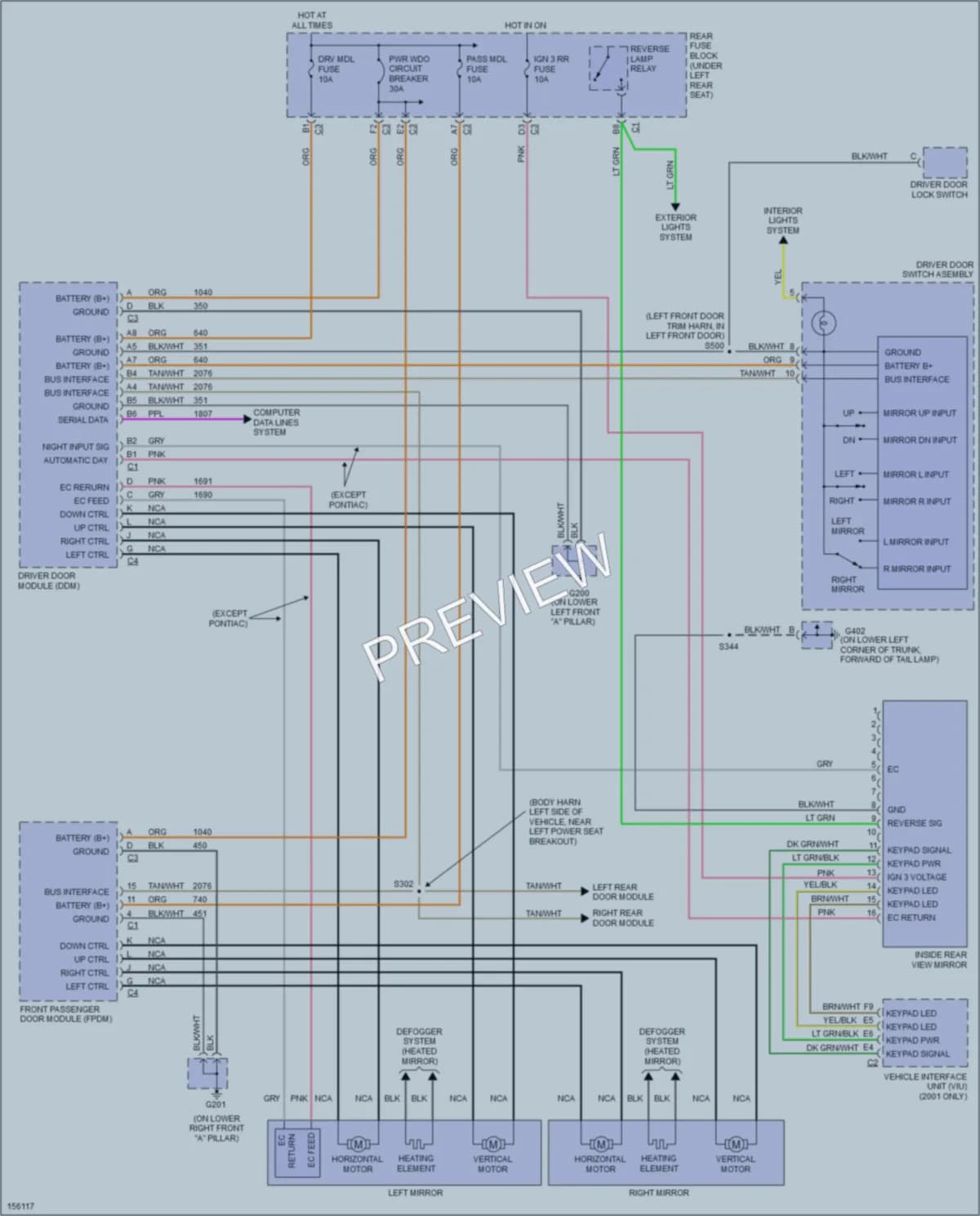 2002 Pontiac Bonneville Power Mirrors wiring diagram preview