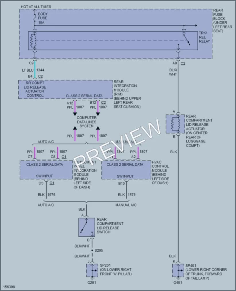 2002 Pontiac Bonneville Trunk Tailgate Fuel Door wiring diagram preview