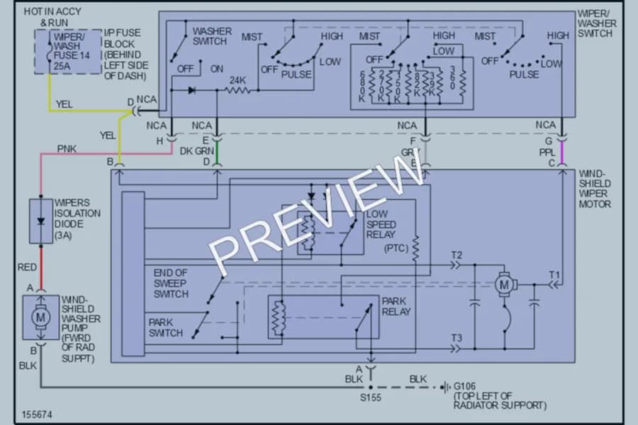 2002 Pontiac Firebird Wiper Washer wiring diagram preview