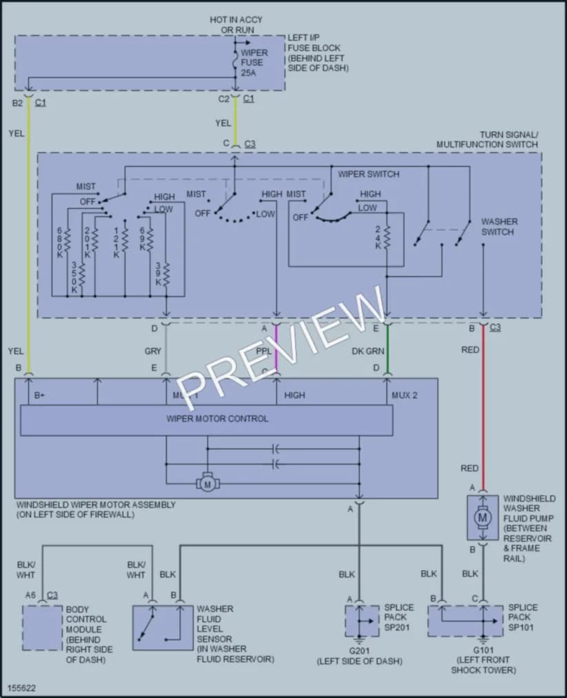 2002 Pontiac GrandAm Wiper Washer wiring diagram preview