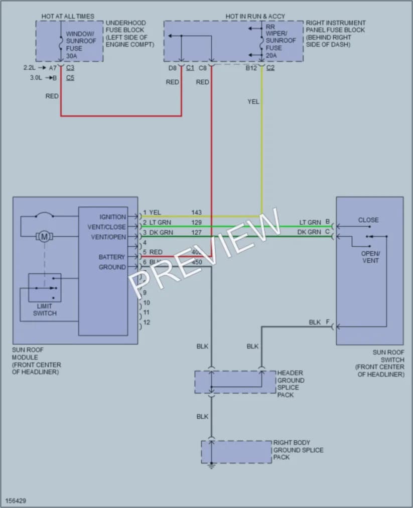 2002 Saturn L300 Power Top Sunroof wiring diagram preview