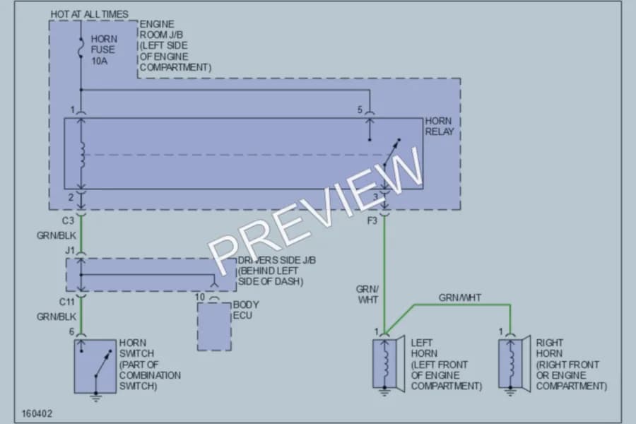 2002 Toyota Avalon Horn wiring diagram preview