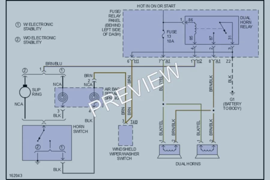 2002 Volkswagen EuroVan Horn wiring diagram preview